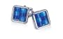 Rich 2-Tone Blue Catseye Cufflinks Framed in Silver with Gift Box