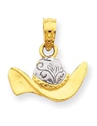 14k Gold & Rhodium Polished Cowboy Hat Pendant