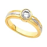 One of a Kind EGL Certified 1.08 ct Round Cut Diamonds Engagement Bezel Two Tone Ring D-SI1