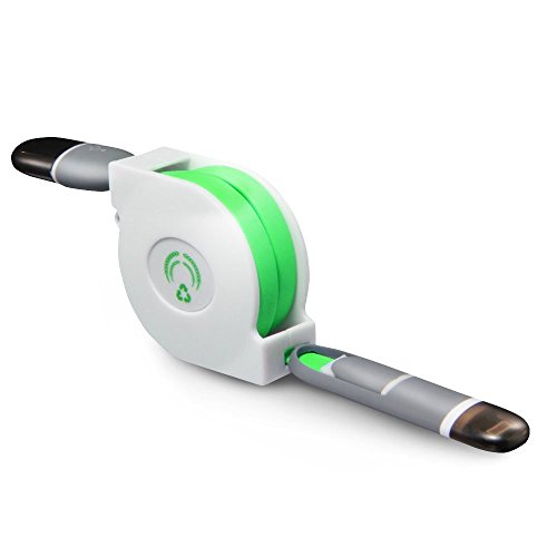 [Backup for Mobile Electronics] Techbros Retractable 2in1 Data Cable Multi-function Unique Flat Noodle Design USB Cable Quick Charge &amp; High Speed compatible for IOS &amp; Android (1 year warranty) Green