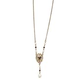 1928 Rose-tone Floral Decal/Purple Crystal/Cultura Glass Pearl 16 Inch with Extension Necklace