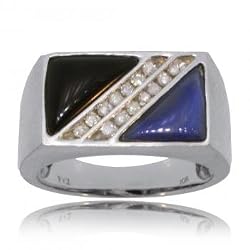 Quartz, Black Onyx & Diamond Ring Crafted in Solid White Gold