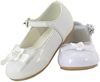 DressForLess Mary Jane with Flower Ribbon Accent Girl Shoes, White, 4