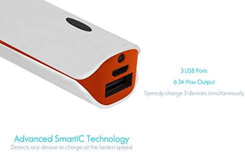 Headfore 3000mAh Lipstick-Sized Portable Charger External Battery Power Bank with SmartIC Technology for iPhone, Samsung, HTC and More (Orange)