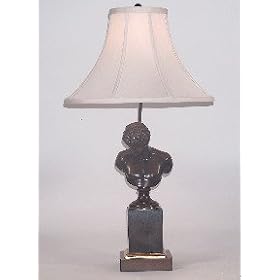 Frederick Cooper Bronze Roman Bust Mounted on Wood Table Lamp