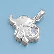 Elephant Pendant with Clear CZ and Sterling Silver - 14 mm Height