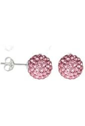 Sterling Silver Pink Crystal Ball Stud Earrings