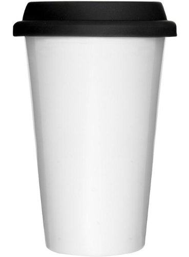 Sagaform 5015928 Double Wall Porcelain White Take Away Mug with Silicone Lid