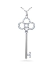 Bling Jewelry .925 Sterling Silver Pave CZ Crown Key Pendant Necklace 18 inch
