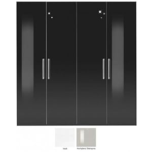 Design Kleiderschrank 202 cm in Hochglanz mit 4 Drehtüren Dekor wählbar, Dekor/Front:Weiß/Steingrau