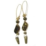Serpentine Earrings 03 Dangle Green Gold Kidney Kundalini Crystal Healing Gemstone 4.5