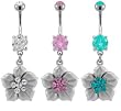 DANGLING PAVE IRIDESCENT FLOWER BELLY RING BNAFL96BZ- BLUE ZIRCON