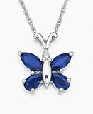 14k White Gold Sapphire Butterfly Pendant