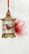Asian Fusion Pagoda Shaped Birdcage with Red Bird and Feather Christmas Ornament