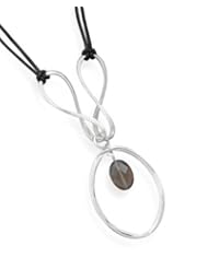 MMA Silver - Black Leather Necklace with Smoky Quartz