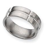 Titanium Grooved 8mm Brushed and Polished Band Ring - Size 8