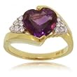 Amethyst Diamond Ring - Yellow Gold Heart Cut - 2 Ct - Size = 6.5