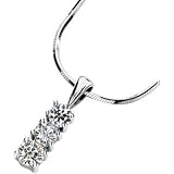 14K White Gold Created Moissanite 3 Stone Pendant