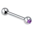 316 Surgical Stainless Steel Barbell with Purple CZ Sold as a Pair