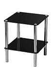 from Premier Housewares Premier Housewares 2 Tier End Table with Black Glass Shelves and Chrome Frame, 47 x 39 x 39 cm