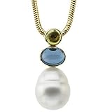 14K White or Yellow Gold Paspaley South Sea Cultured Pearl, Peridot and Blue Topaz Pendant