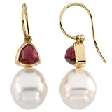 14K Yellow or White Gold Paspaley South Sea Cultured Pearl and Rhodolite Garnet Earrings - Various Sizes