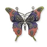 Sterling Silver Marcasite and CZ Enameled Butterfly Pin