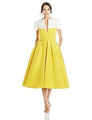 Short Sleeves Faille/Silk Fitted Colorblocking Full-Skirt  Dress