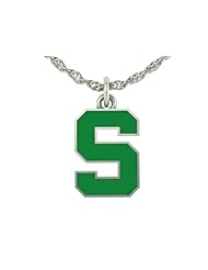 Michigan State Spartans MSU Charm Pendant. Solid Sterling Silver with Enamel