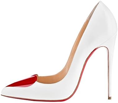 ShoesAge Womens Cute Heart-Shaped Pointed-Toe Slip On High Heel Pump Rubber Sole Shoes White 5.5 B