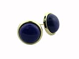 Lapis Round Button Earrings, 14k Gold