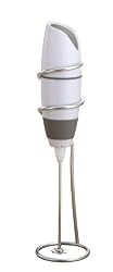 BonJour Frother, Automatic Battery Powered Caf? Latte with Stand, White/Gray