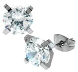 Jewelry Earrings 316L Stainless Steel,Cubic Zirconia WIDTH=8-mm Studs Hypo-allergenic