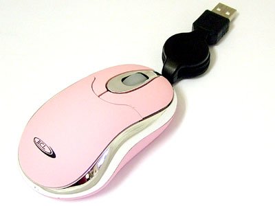 Mini optical usb mouse with retractable cable in pink