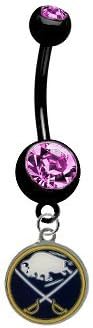 Buffalo Sabres PREMIUM Black w/ Pink Gem Titanium Anodized Sexy Belly Navel Ring