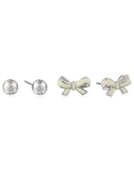 Sterling Silver White Enamel Bow Stud and 5mm Ball Stud Earrings Set