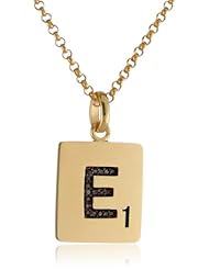 Scrabble 925 Yellow Gold Plated 0.054ct Diamond Initial E Pendant Necklace, 18"