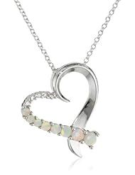 Sterling Silver Created Opal and Diamond Accent Journey Heart Pendant Necklace, 18"