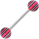 Pink-Black-White MADDOG Stripe Barbell Tongue Ring
