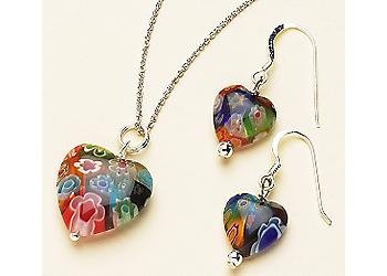 Beautiful Signature Glass Heart Set Sterling Silver