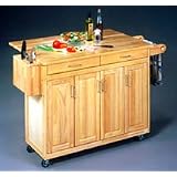 Wood Top Natural Kitchen Cart with Breakfast Bar