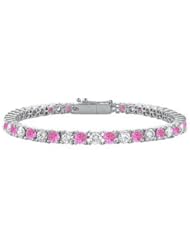 Pink Sapphire and Diamond Tennis Bracelet 14K White Gold 2.00 CT TGW