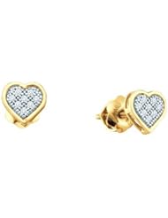 10KT Yellow Gold 0.20 CTW Diamond Ladies HEART Earrings
