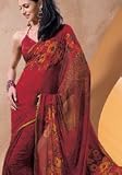 Fiery Bright Sari Indian Belly Dance Dress Wrap Sari Designer Saree with Unstitched Blouse
