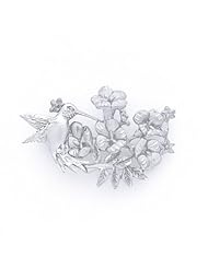 Sterling Silver Hummingbird with Flowers Pin/Brooch
