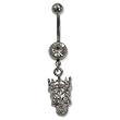 Stainless Steel Belly Ring with Clear Australian Crystals - Dangling skull with crown 14g/5mm ball