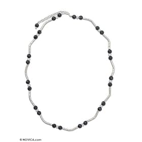 Spinel and moonstone choker, 'Black Pool' 0.2" W 16.5" L by Moonstone Birthstones