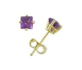 14K Yellow Gold Four Prong 5mm Square Amethyst Stud Earrings