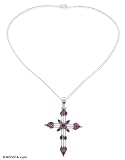 Garnet necklace, 'Crimson Cross' 18.1 L