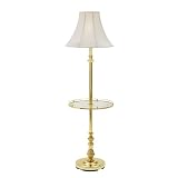 Polished Brass Floor Lamp with Built-In Table